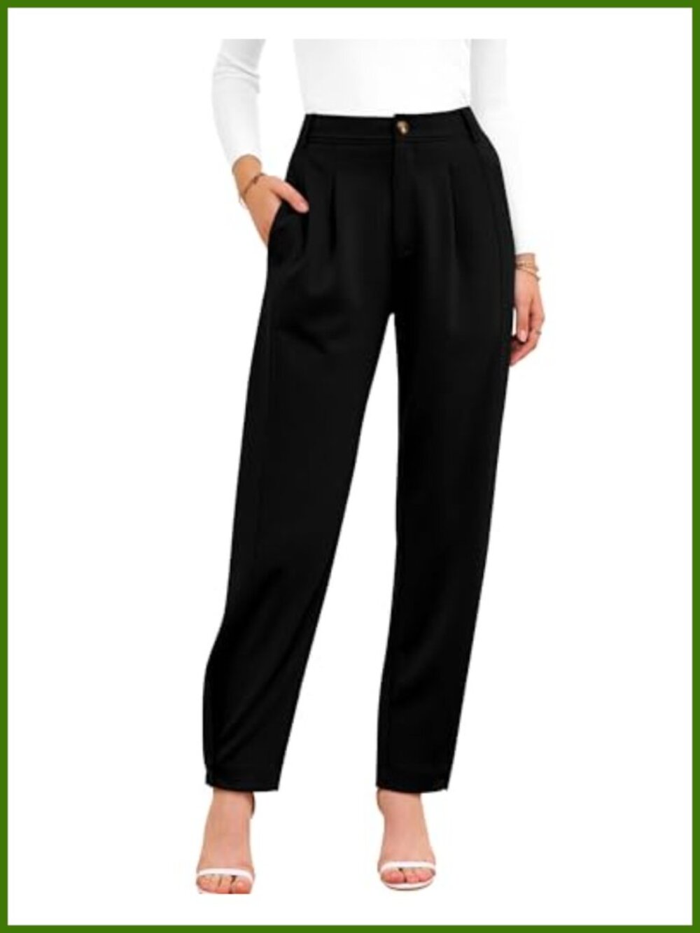 Women's Tapered Trousers High Rise Pleated Front Pockets Work Pants